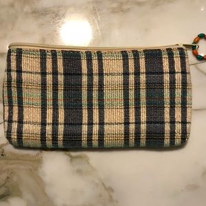 Burlap plaid clutch with beaded zipper pull